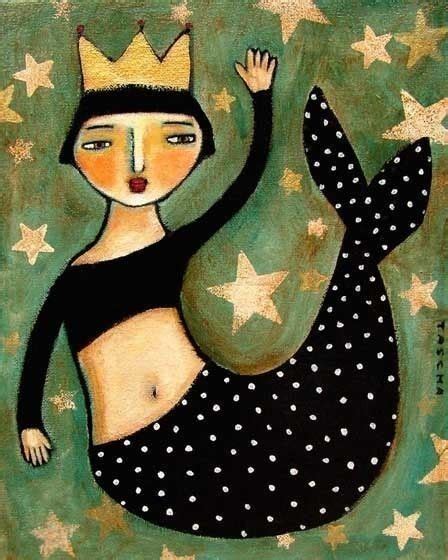 Primitive Mermaid Folk Art Painting Print 8x10 Etsy Mermaid Art