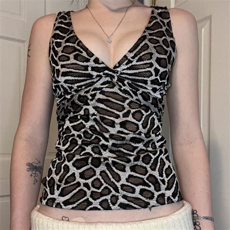 Y2k Vintage Cheetah Print Tank Top V Neck Depop