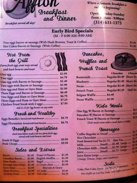 Menu Of Affton Breakfast And Dinner In Affton Mo 63123