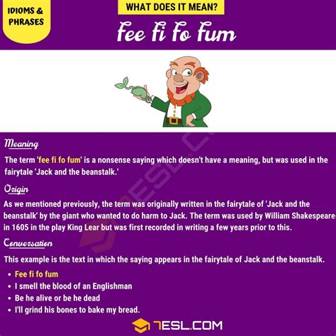 Fee Fi Fo Fum Meaning With Interesting Example Sentences Esl