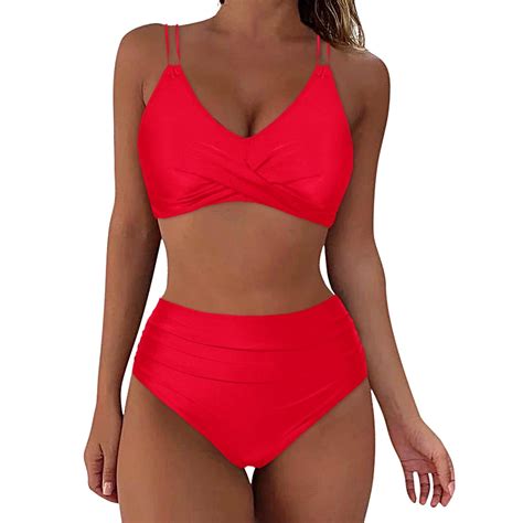 Htnbo Womens High Waisted Bikini Sets Solid Color Straps Swimsuits