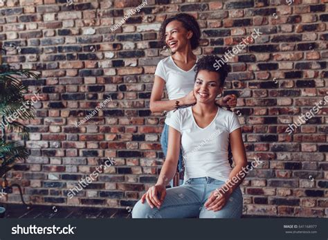 Two Attractive African American Girls White Stock Photo 641168977