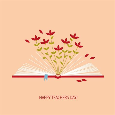 Happy Teachers Day Carte Postale Laconique Livre Ouvert Avec Des Fleurs