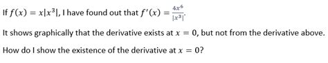 Calculus Verifying The Existence Of A Derivative Of An Absolute Value Function At X 0