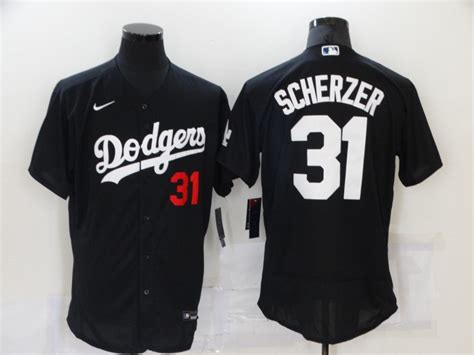 Mens Los Angeles Dodgers 31 Max Scherzer Black Flex Base Stitched Baseball Jersey