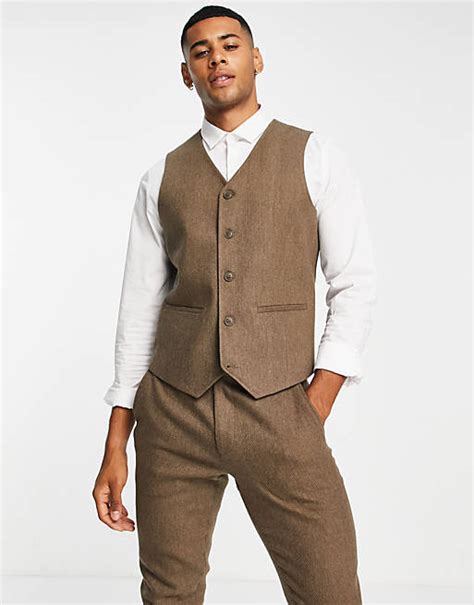 Asos Design Wedding Super Skinny Wool Mix Suit Waistcoat In Camel