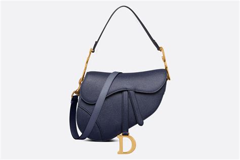 Saddle Bag With Strap Indigo Blue Grained Calfskin Dior