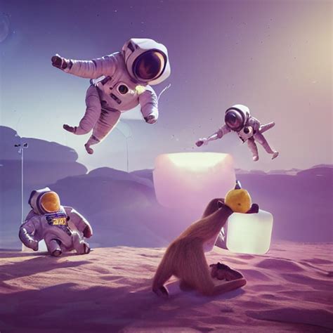 Krea Ai Astronaut Monkeys Laughting Throwing Bananas On Ea