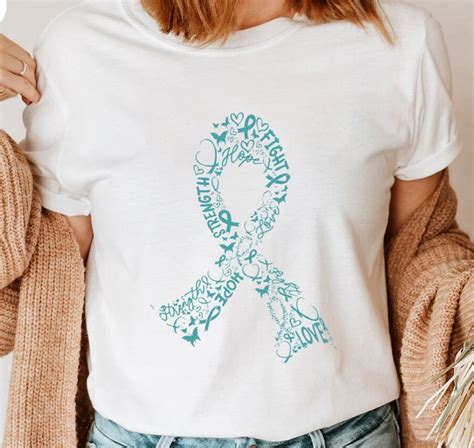 Ovarian Cancer Awareness Ts Teal Ribbon Graphic Tees Etsy