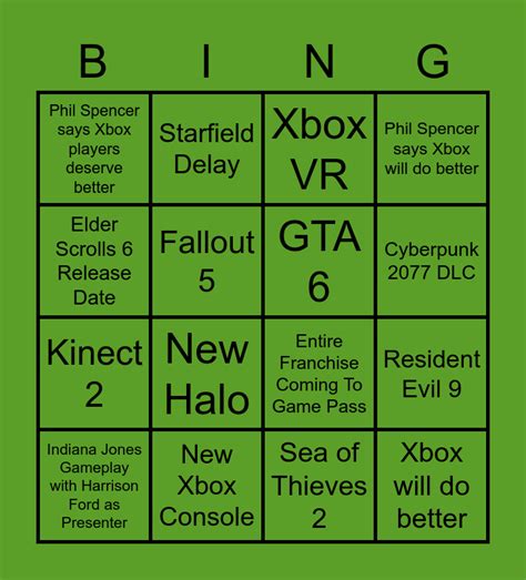 Xbox Showcase Bingo Card