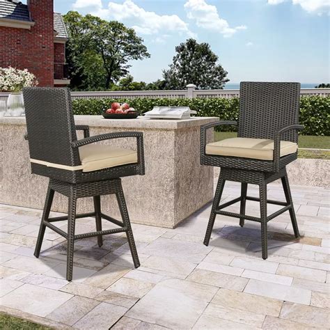 Ulax Furniture Piece Set Outdoor Wicker Swivel Bar Stools With