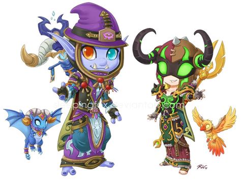 Vorista And Mediocris By Sleepingfox On Deviantart Warcraft Art Chibi Colorful Drawings