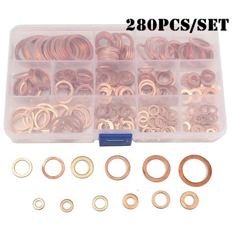 12 Sizes 280pcs Solid Copper Crush Washers Set Assorted Seal Flat Ring