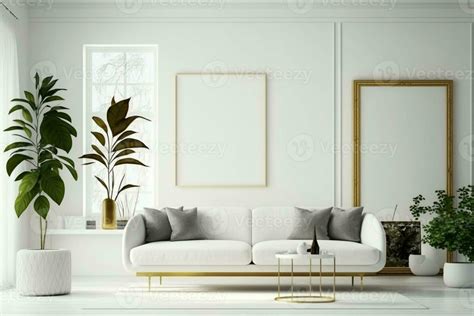 Mock up interior for minimal living room design on white background, home decor AI Generated ...