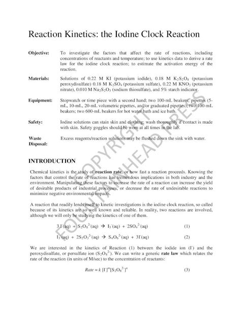 Pdf Reaction Kinetics The Iodine Clock Reaction Dokumen Tips