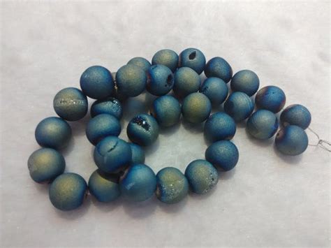 Gold Blue Druzy Beads Titanium Drusy Round By Jecrystal On Etsy Drusy