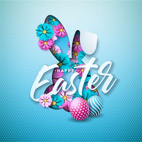 Happy Easter Holiday Design with Painted Egg, Spring Flower in Nice ...