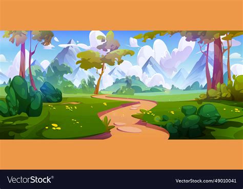 Forest cartoon landscape with walking path Vector Image