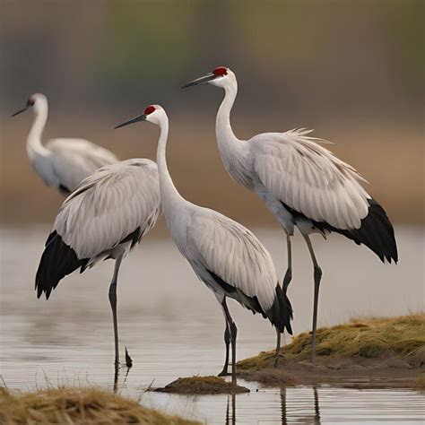 Premium Photo Three White Birds Stand In Front Of A Body Of Water