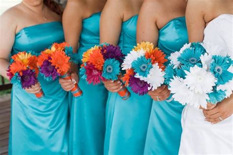 15 Piece Daisy Bridal Bouquet Wedding Bouquet Set Turquoise Daisy