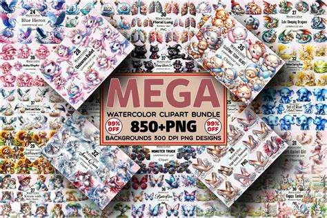 The Mega Watercolor Big Clipart Bundle Bundle · Creative Fabrica