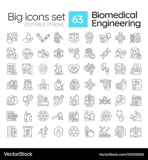 Biomedical engineering linear icons set Royalty Free Vector