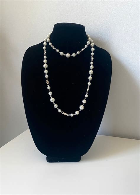 Long Pearl Necklace Pearl And Crystal Necklace Wedding Necklace One Row Pearl Necklace T