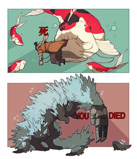 Sekiro Ashen One Great Colored Carp And Ravenous Crystal Lizard Dark Souls And 2 More Drawn