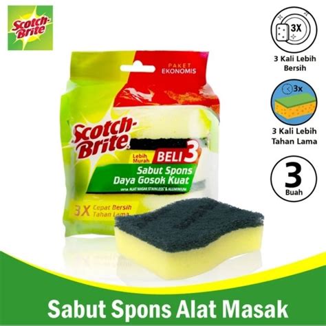 Jual Scotch Brite 3m 3pcs Sabut Spons Hijau Cuci Piring ID 30P3