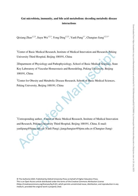 (PDF) Gut microbiota, immunity, and bile acid metabolism: decoding metabolic disease interactions