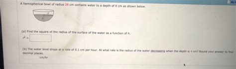 Solved My M A Hemispherical Bowl Of Radius 28 Cm Contains