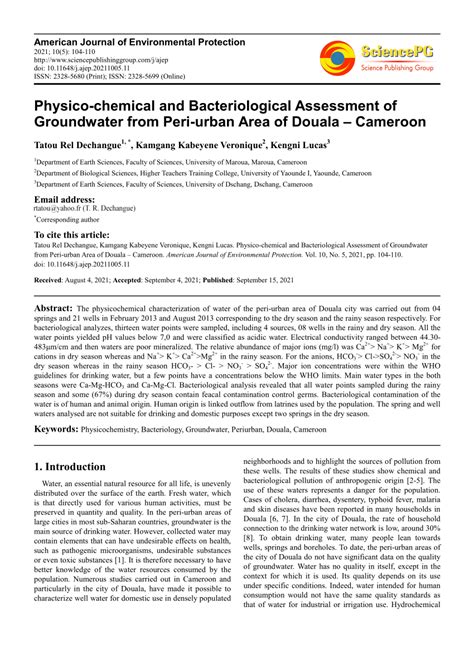 PDF Physico Chemical And Bacteriological Assessment Of Groundwater