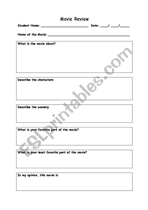 Movie Review sheet - ESL worksheet by Timoteodl