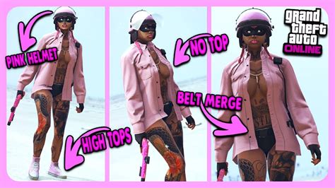 How To Make Pink Gta 5 Cute Female Outfit With No Top Glitch And Pink High Tops No Transfer