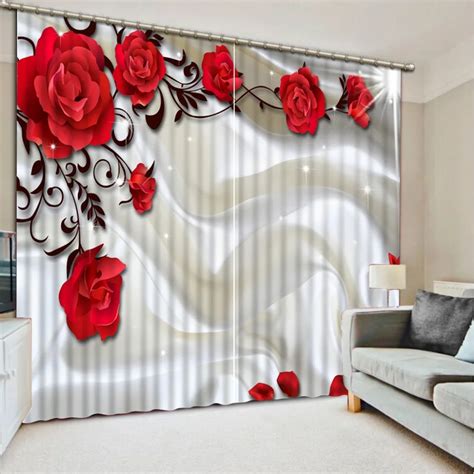 New Big Red Flower Pattern Blackout Curtains for Bedroom Polyester ...