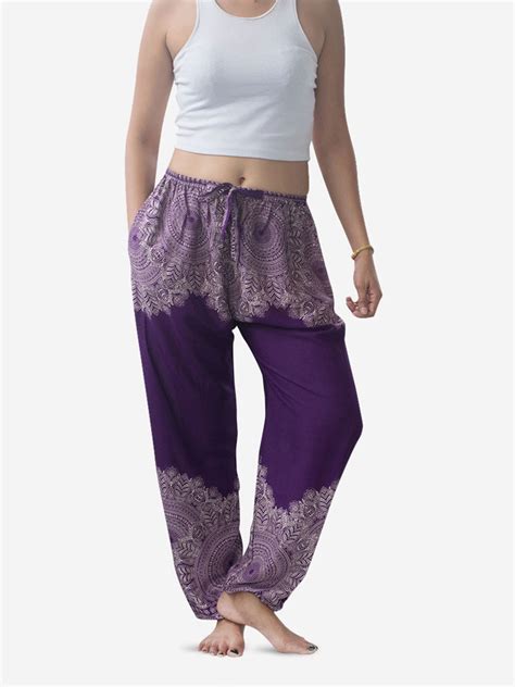 Purple Feather Mandala Harem Pants Lanna Soul