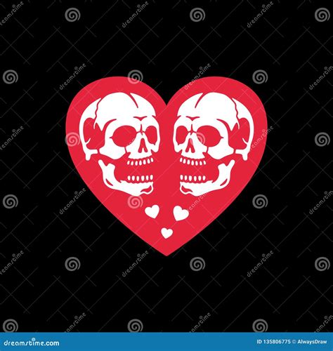 Happy Valentine`s Day Skulls In Heart Stock Vector Illustration Of