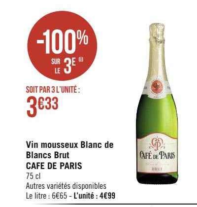 Promo Vin Mousseux Blanc De Blancs Brut Café De Paris chez Géant