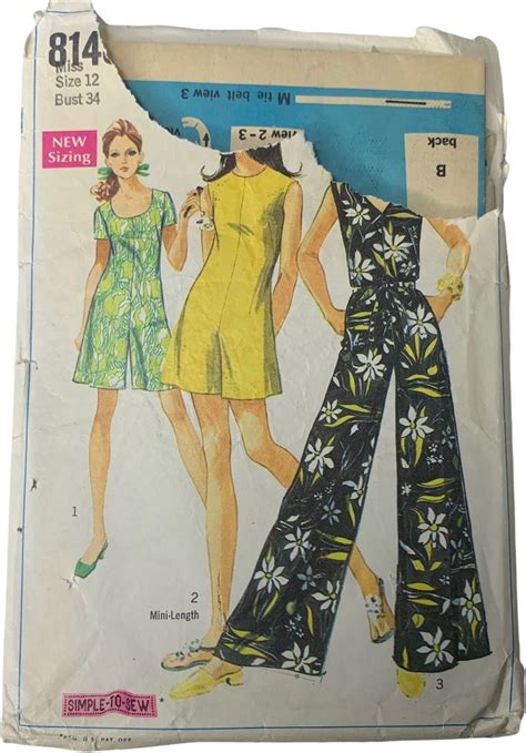 Vintage 60s Simplicity 8146 Pattern Misses 8 18 Pantdress Jumpsuit Simple Cut By Simplicity In