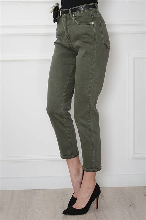 Spodnie jeansowe MOM FIT z saszetką khaki spodnie jeansowe Sklep