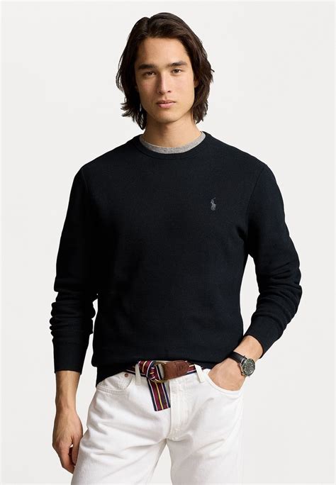 Polo Ralph Lauren Textured Cotton Crewneck Sweater Trui Blacl Zwart