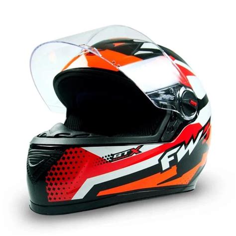 Capacete Fechado Fw Gt Super Vermelho Laranja E Branco Capacete