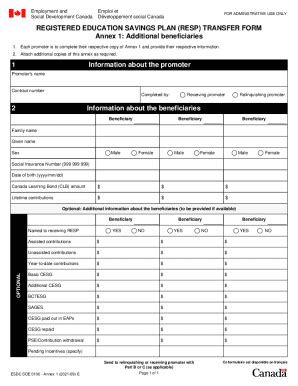 Fillable Online Registered Education Savings Plan Resp Transfer Form