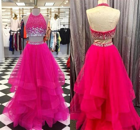 Stunning Hot Pink Prom Evening Dresses Formal Gowns Keyhole Back