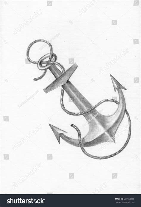 Hand Drawn Anchor Rope Pencil Drawing Stock Illustration 629163140