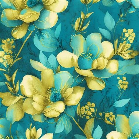 Premium Ai Image Teal And Golden Fantasy Flower Illustration For Prints Wall Art Cover And