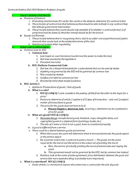 Contracts Outline Midterm Contracts Outline Fall 2020 Midterm