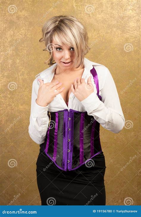 Blonde Woman In Corset And Skirt Stock Photo Image Of Body Clothing