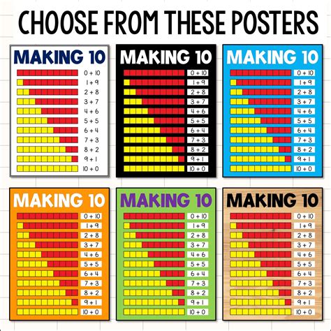 Addition to 10 Number Bonds Math Poster & Worksheet, Math Fact Fluency ...