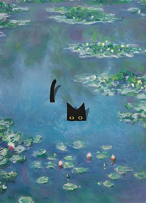 Claude Monet Water Lilies Monet Waterlily Cat Digital Art By Kelly